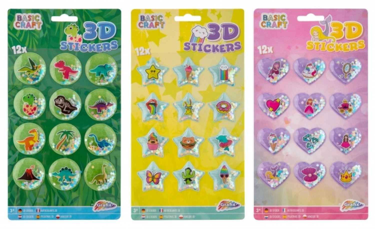 3D STIKERI GLITTER 12PCS 3ASS