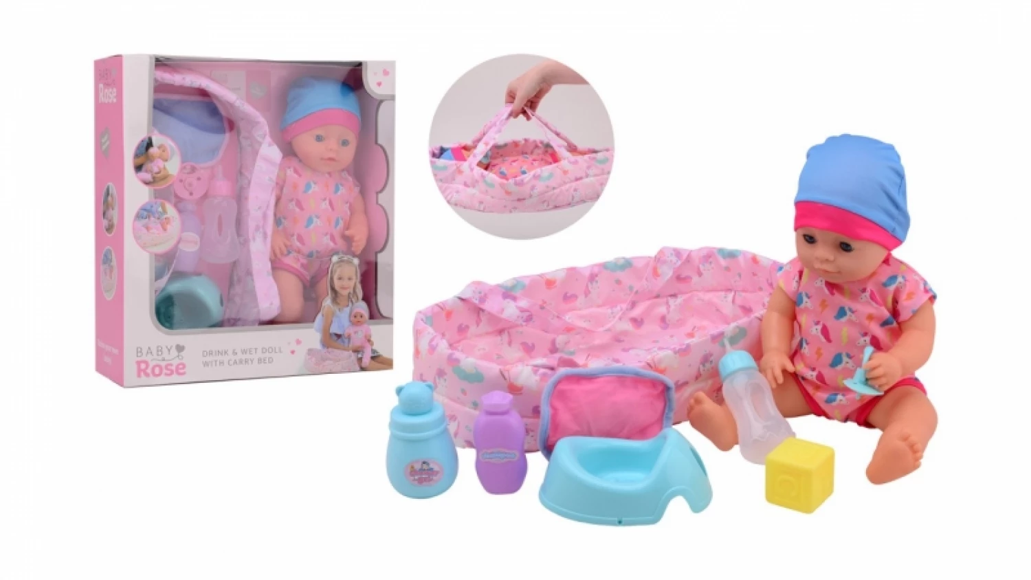 BABY ROSE LUTKA PIJE I PISKI I DODACI 35CM 2ASS 27714