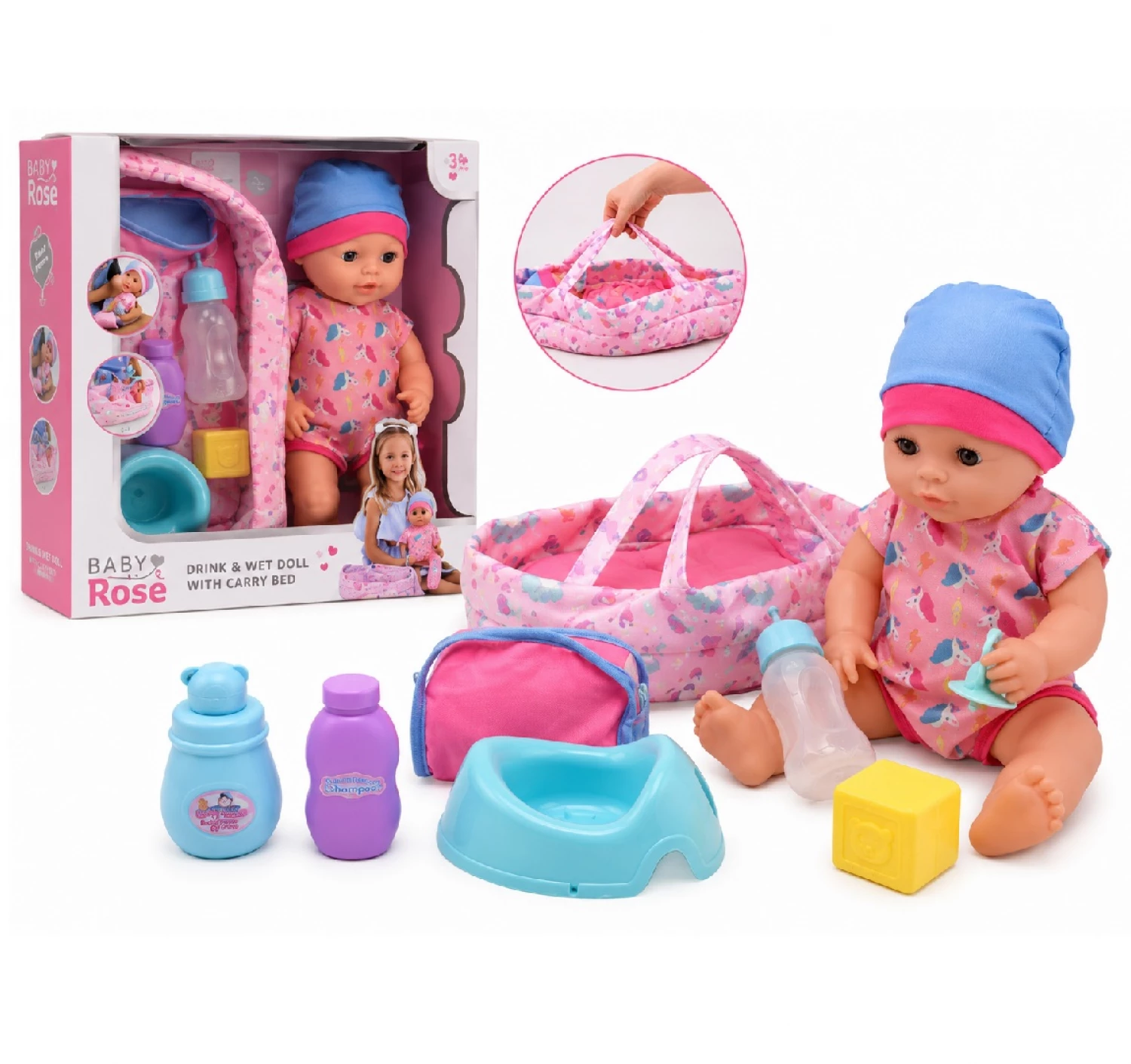 BABY ROSE LUTKA PIJE I PISKI I DODACI 35CM 2ASS 27714