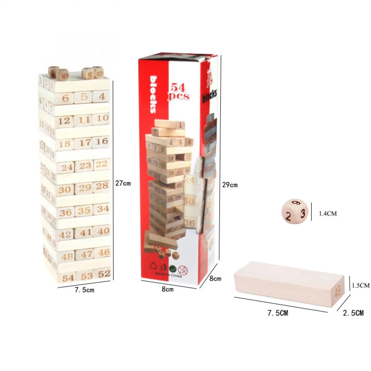 Drustena igra slaganje drenih kocki - brojevi 54pcs