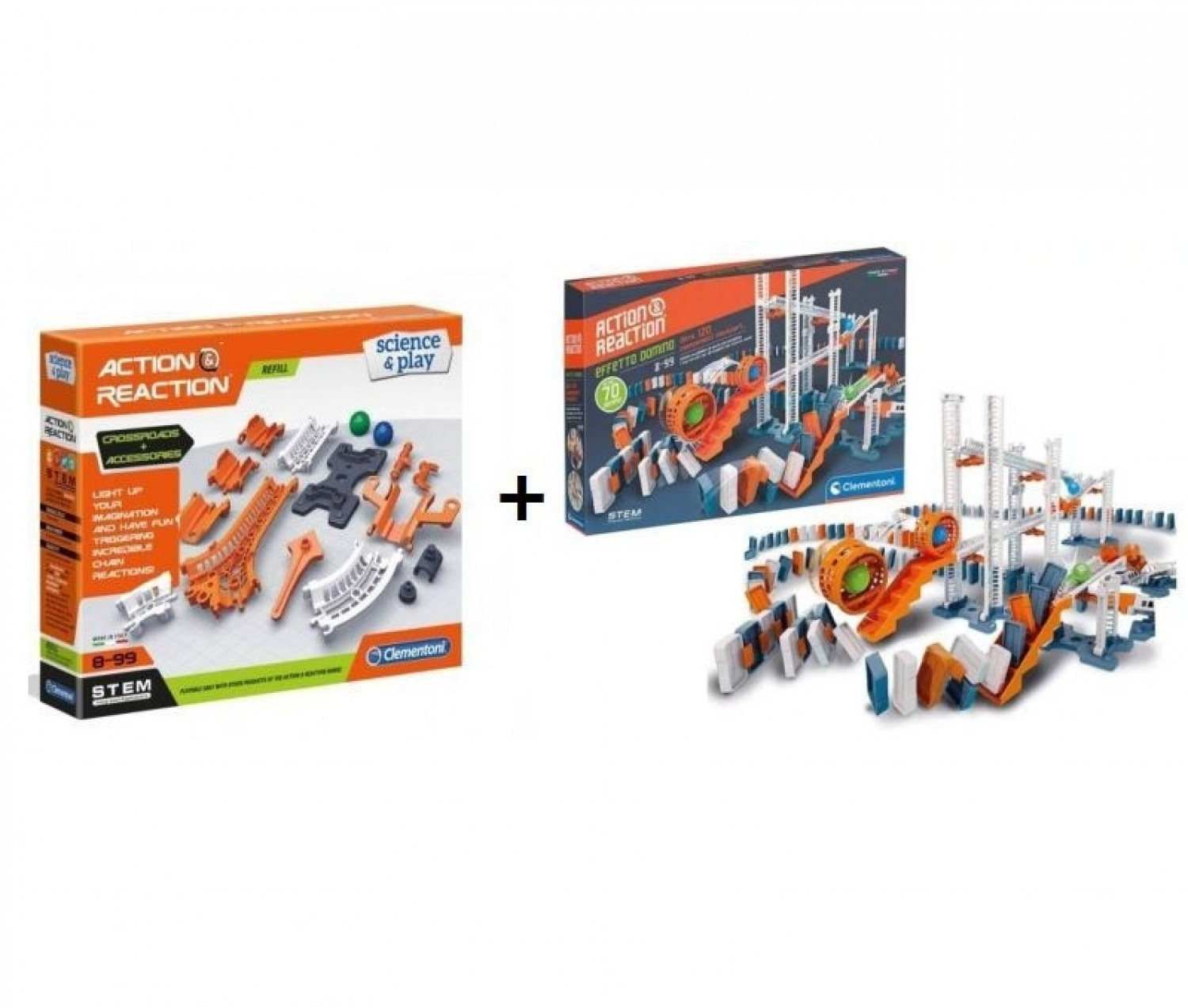 Jeu Enfant 8 Ans Clementoni – Kit D'expansion Action & Reaction Phosphorescent – Rails Transparents, Billes Lumineuses – Jeu Construction 8 Ans