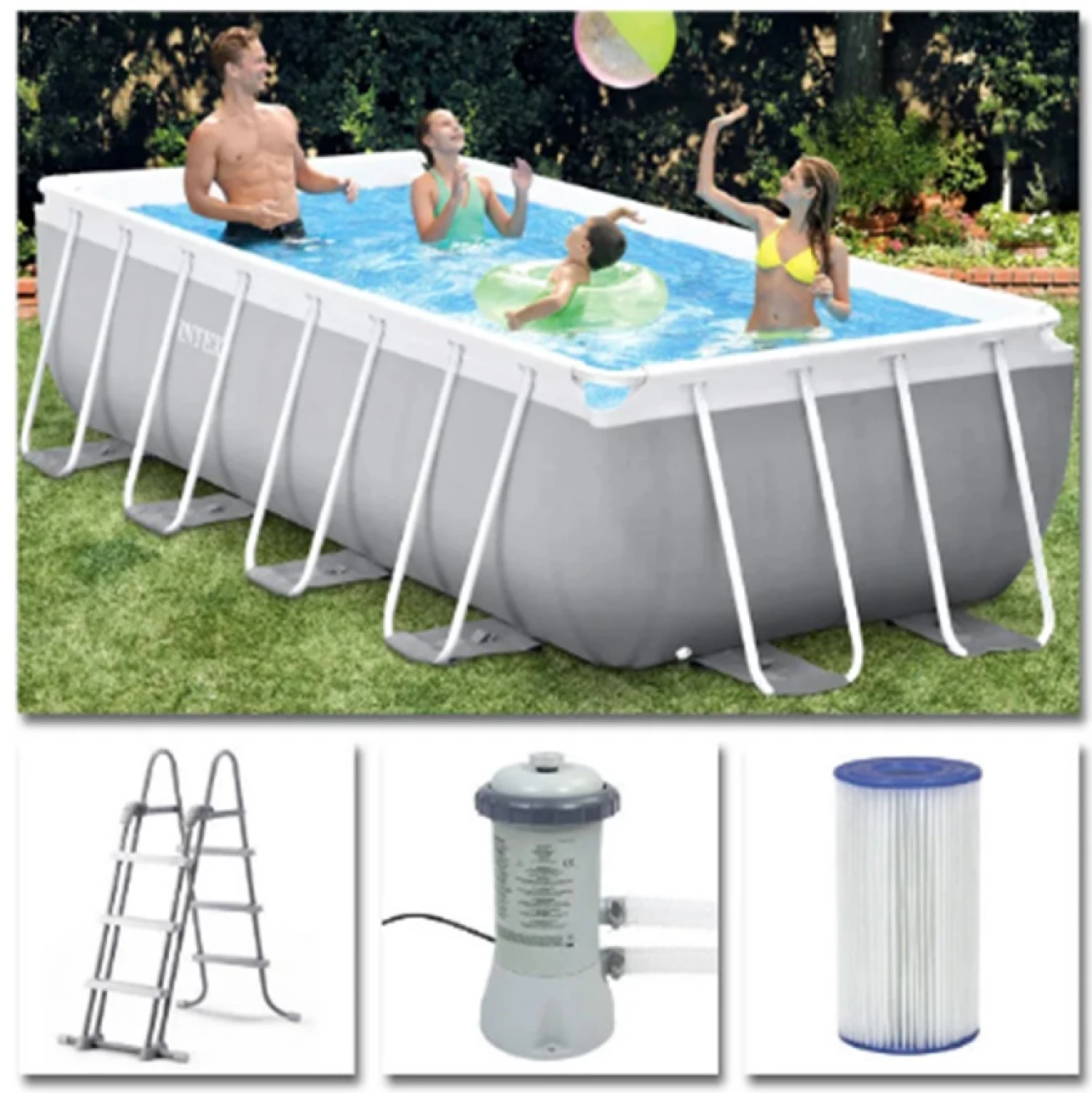 INTEX BAZEN PRIZMA SA METALNOM KONSTRUKCIJOM 400X200X100CM SA 12V PUMPOM 26788GN