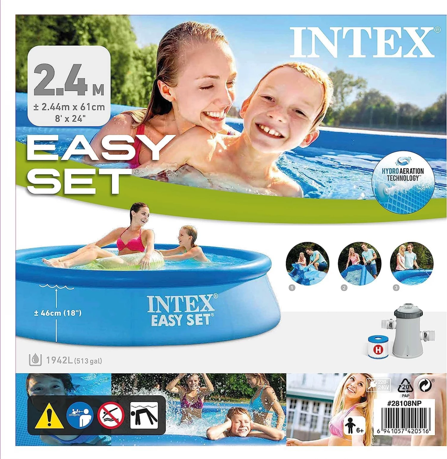 INTEX BAZEN EASY SET 244X61CM SA 12V PUMPOM 28122G