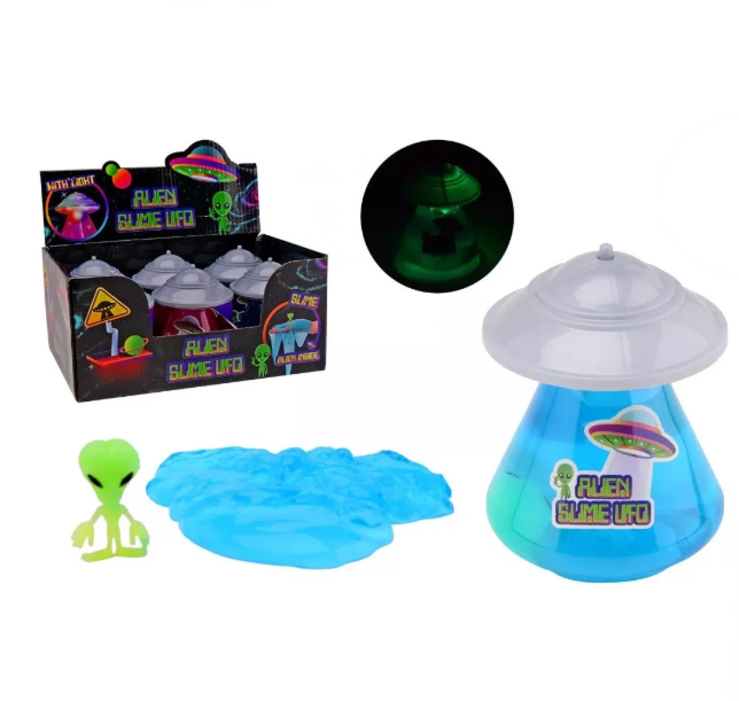 UFO slime sa svetlom i vanzemaljac sija u mraku