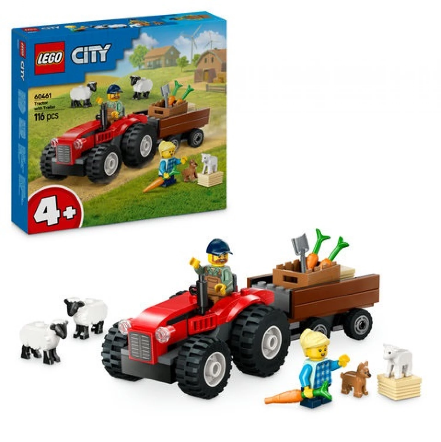 LEGO CITY RED FARM TRACTOR WITH TRAILER  AND  SHEEP