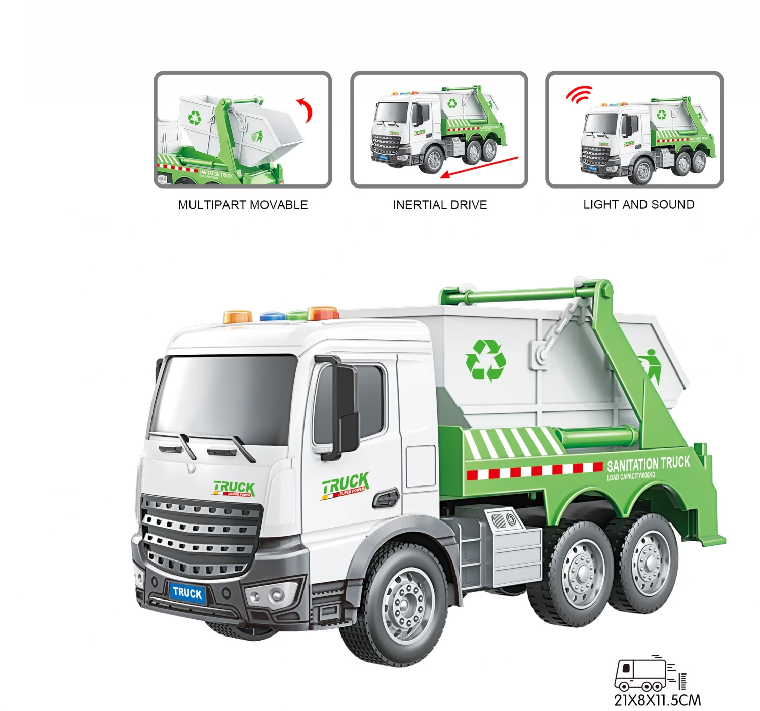 Magzy Wheels Kamion 1:18 djubretarac kontejner sa zvukom i svetlom