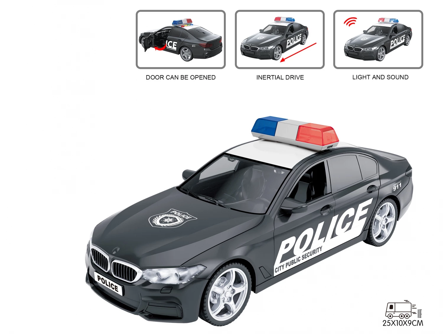 Magzy Wheels Automobil 1:16 policijski crni sa zvukom i svetlom