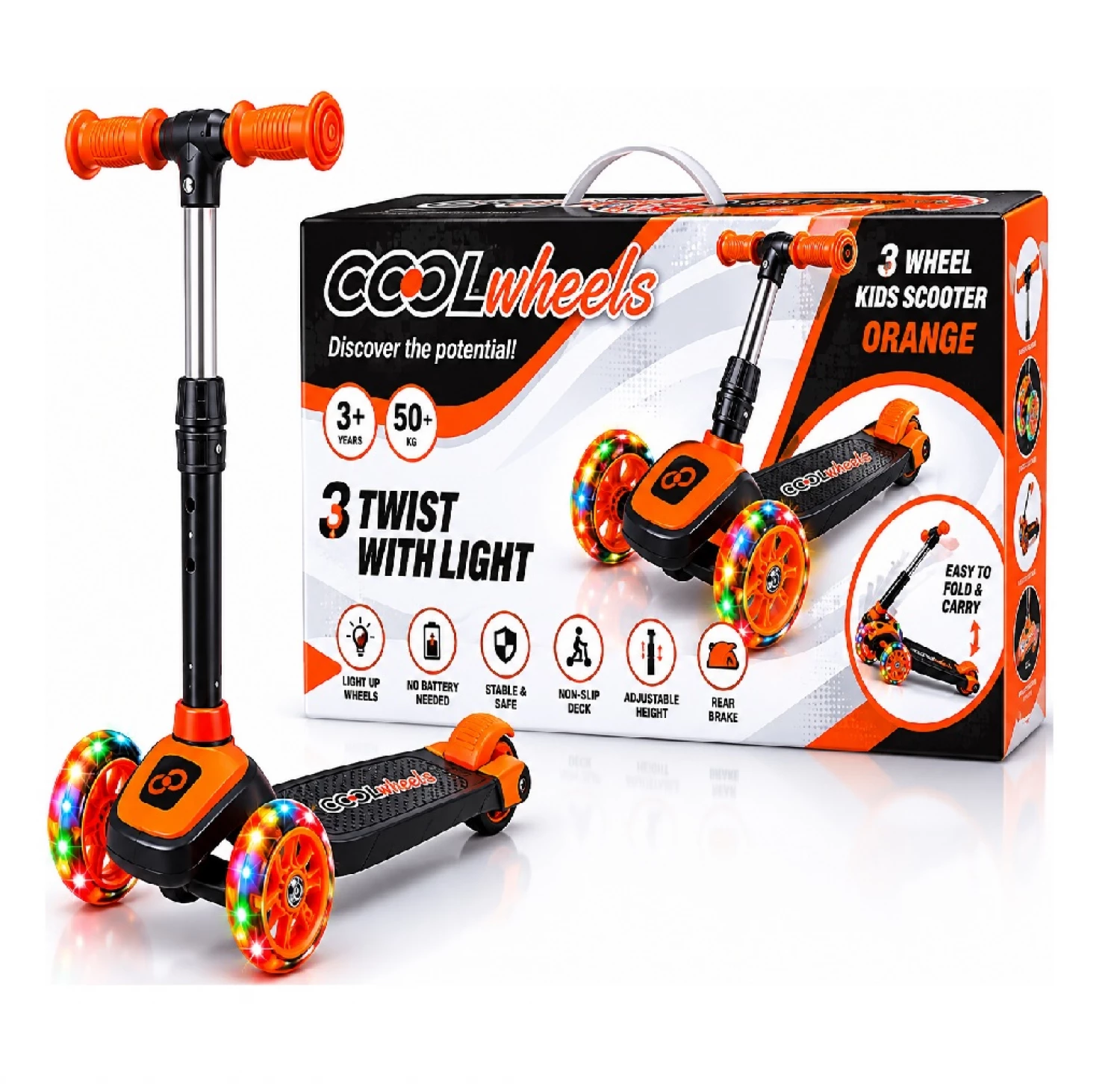 TROTINET COOL WHEELS SVETLECI NARANDZASTI SA TRI TOCKA