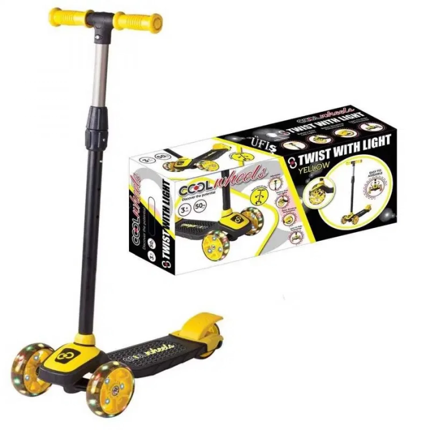 TROTINET COOL WHEELS SVETLECI ZUTI  SA TRI TOCKA