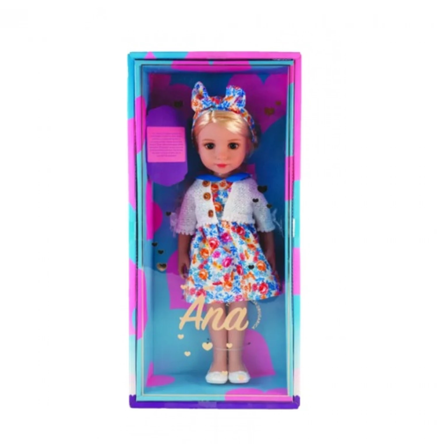 Lutka Ana SR u poklon kutiji I plavoj cvetnoj haljini