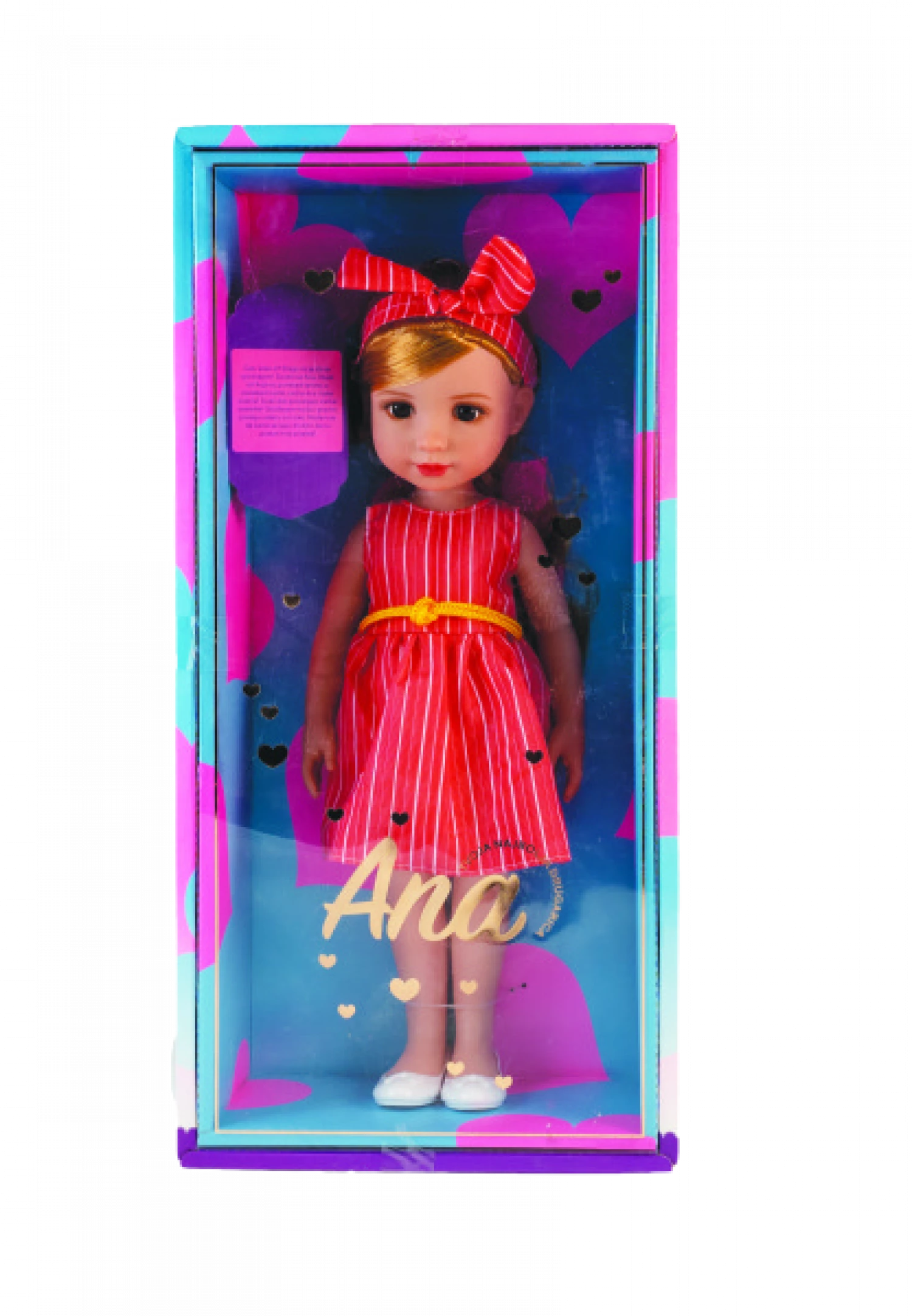 Lutka Ana SR u poklon kutiji I crvenoj prugastoj haljini