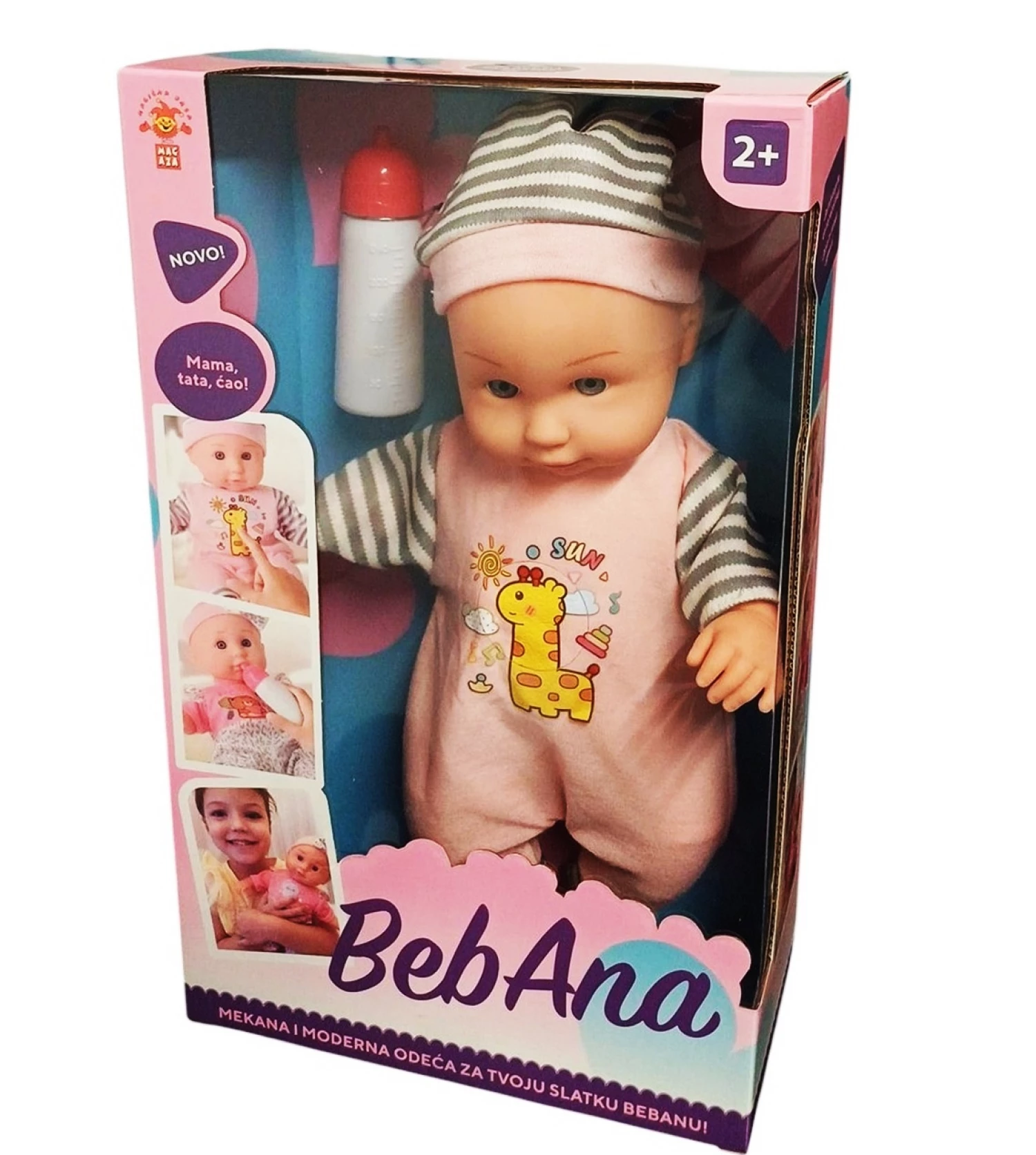 Lutka beba zirafica sa flasicom 30cm