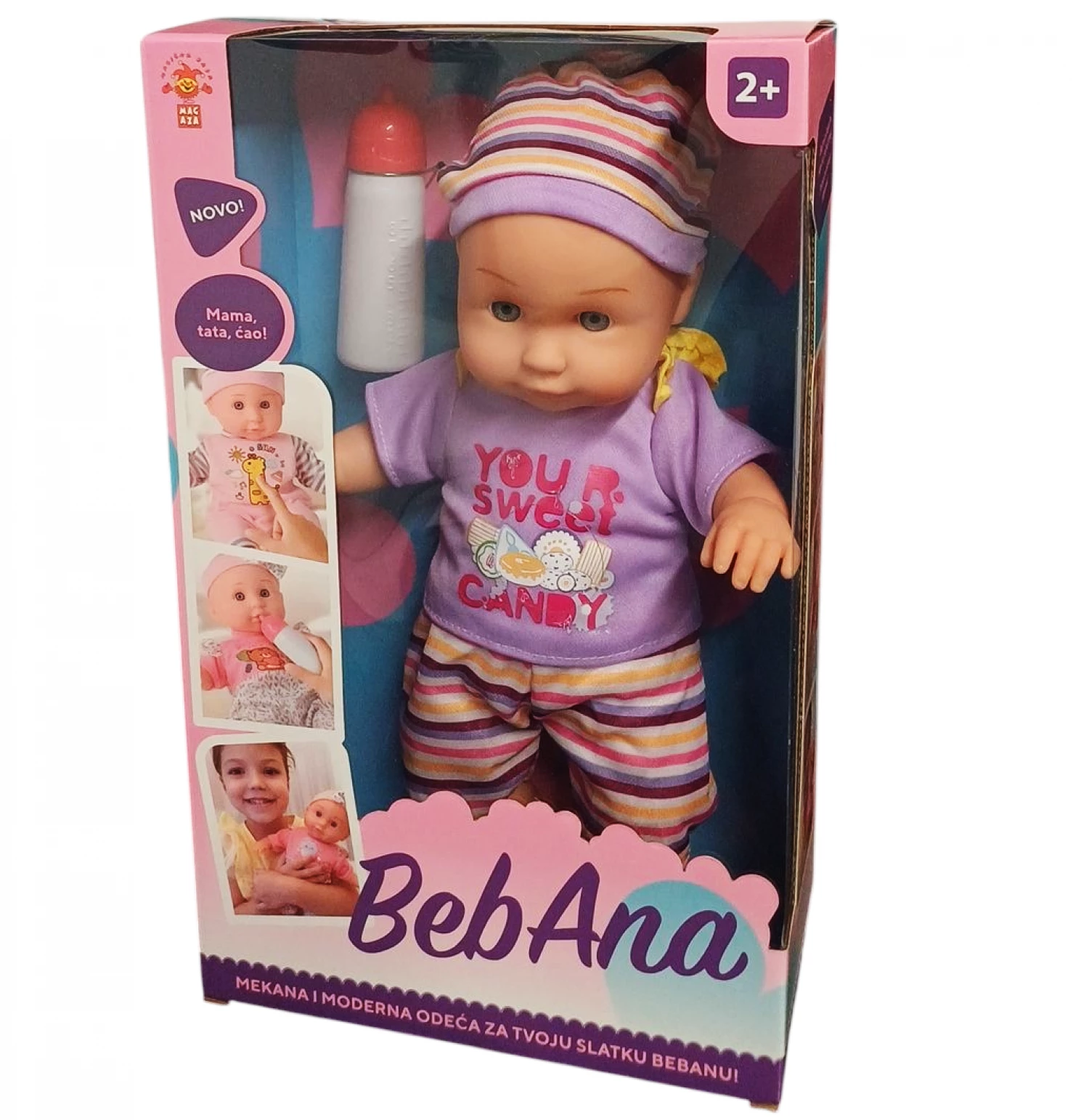 Lutka beba slatkis sa flasicom 30cm