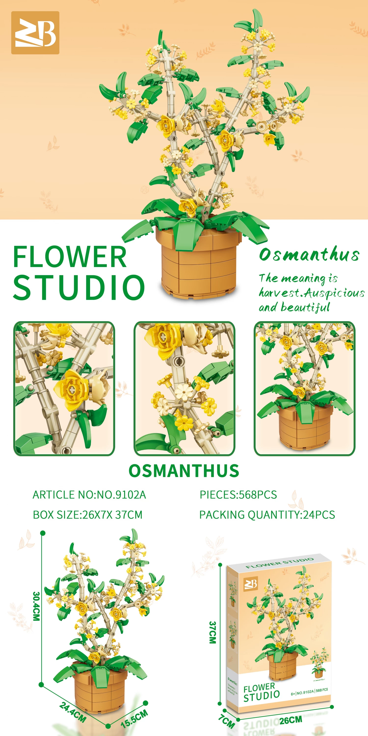 Konstruktor kocke cvet Osmanthus 568pcs 9102A