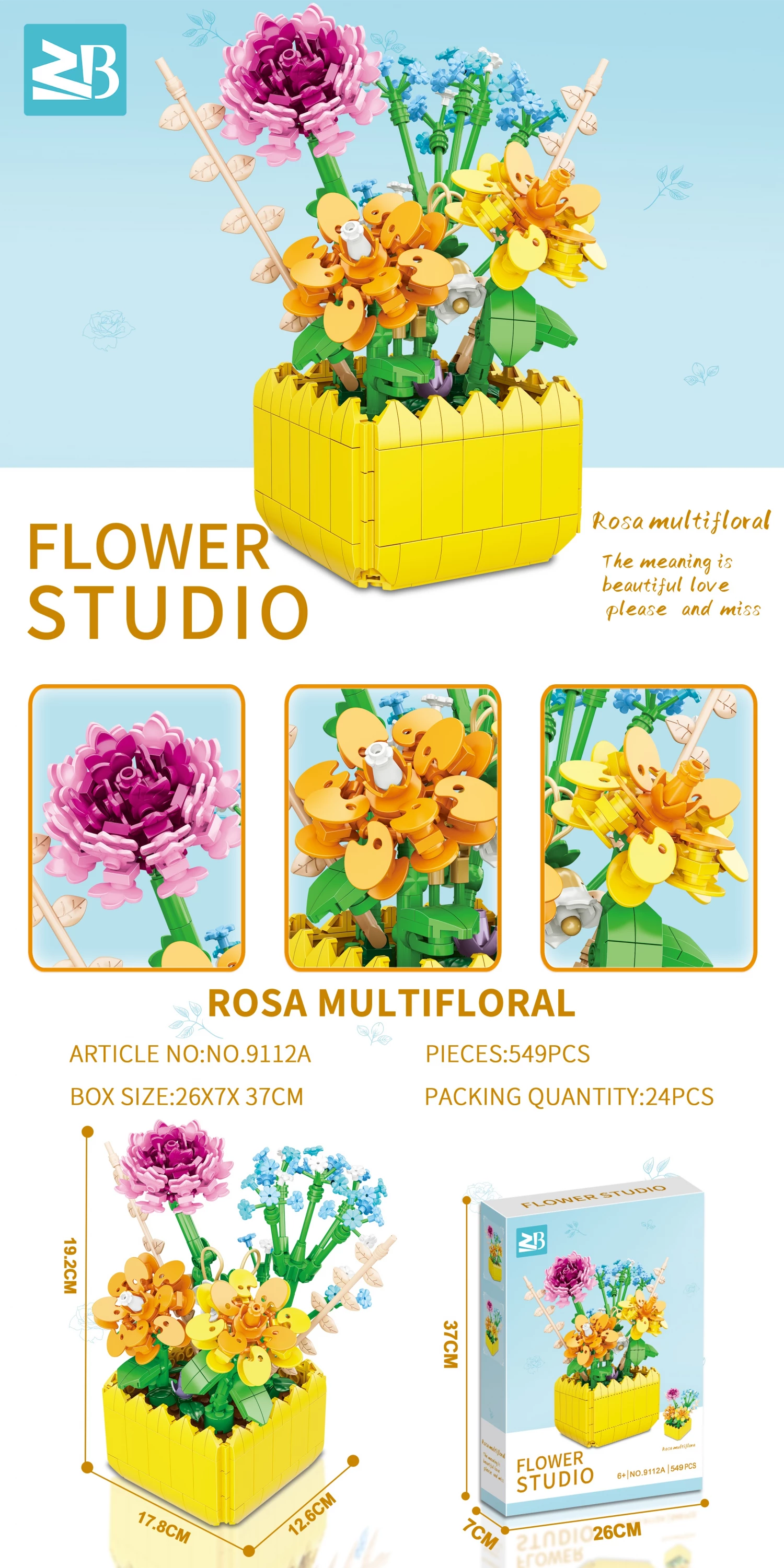 Konstruktor kocke cvet Rose Multifloral 549pcs 9112A