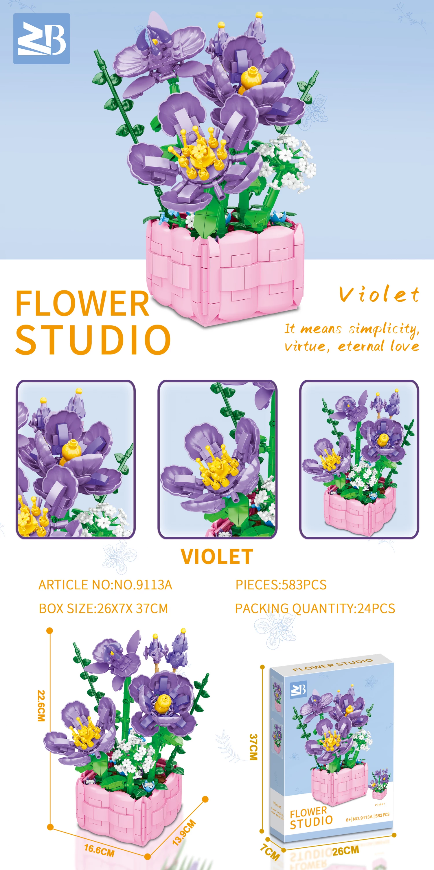 Konstruktor kocke cvet Violet 583pcs 9113A