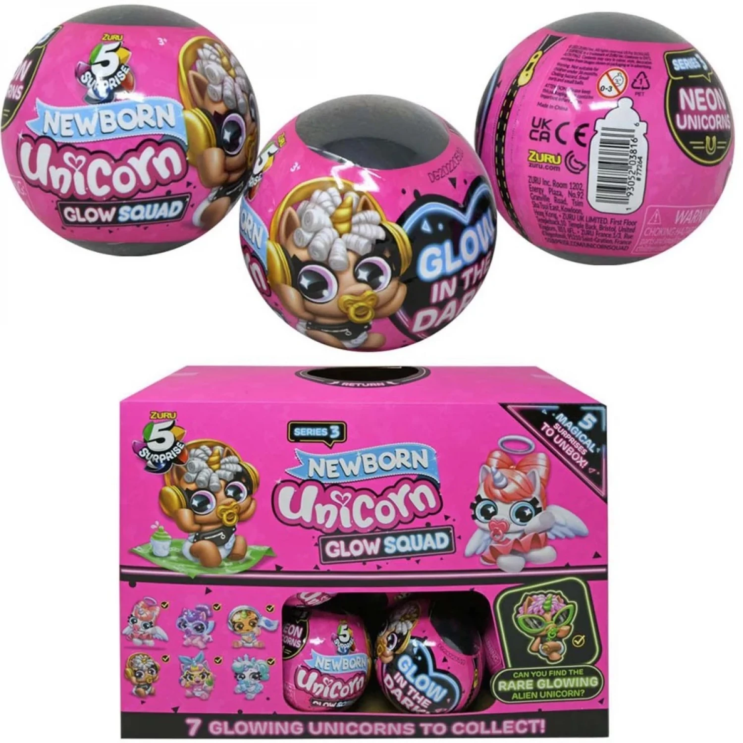 Zuru Surprise lopta 8cm Newborn Unicorn Glow Squad 77264GQ2