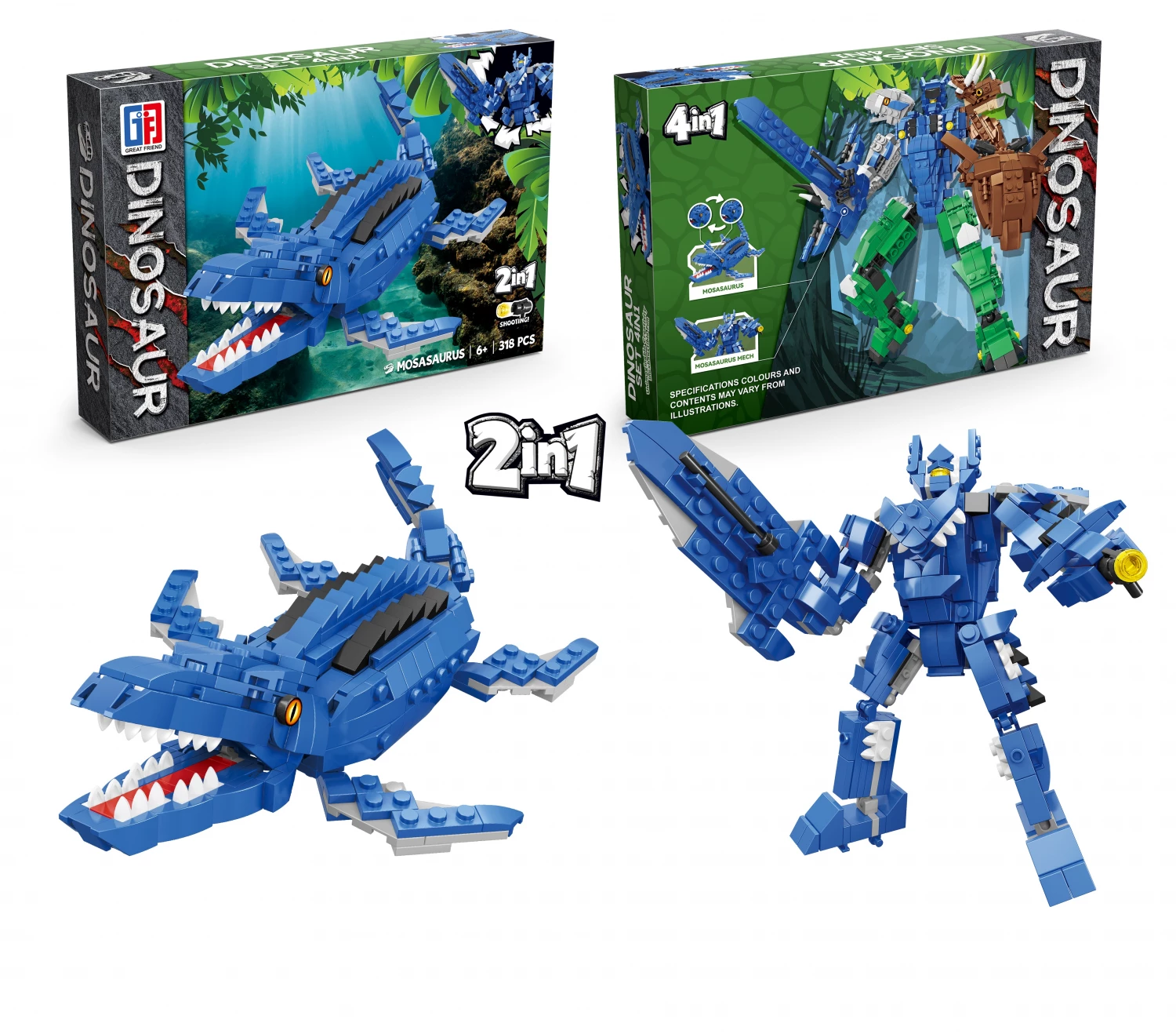 Konstruktor kocke Dinosaurus/Robot 2u1 318pcs 123-682