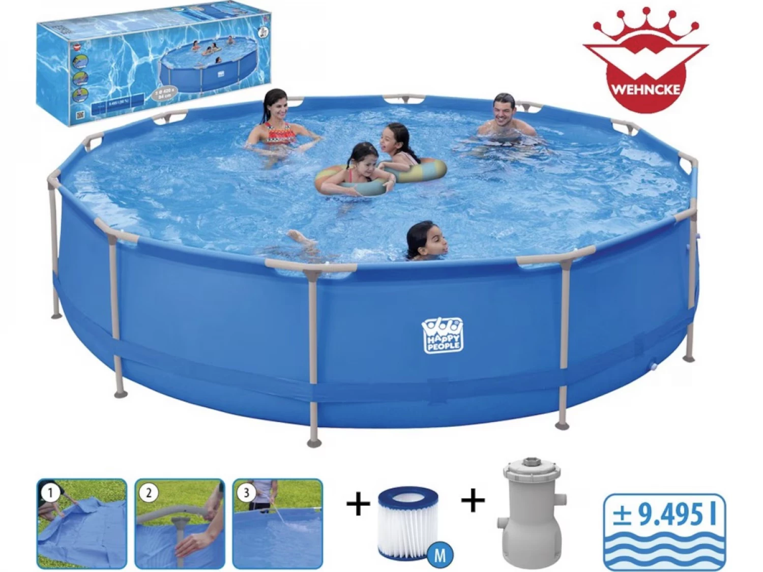 Happy People Wehncke Bazen sa celicnim ramom 420 x 84 cm okrugli filter pumpa 77512