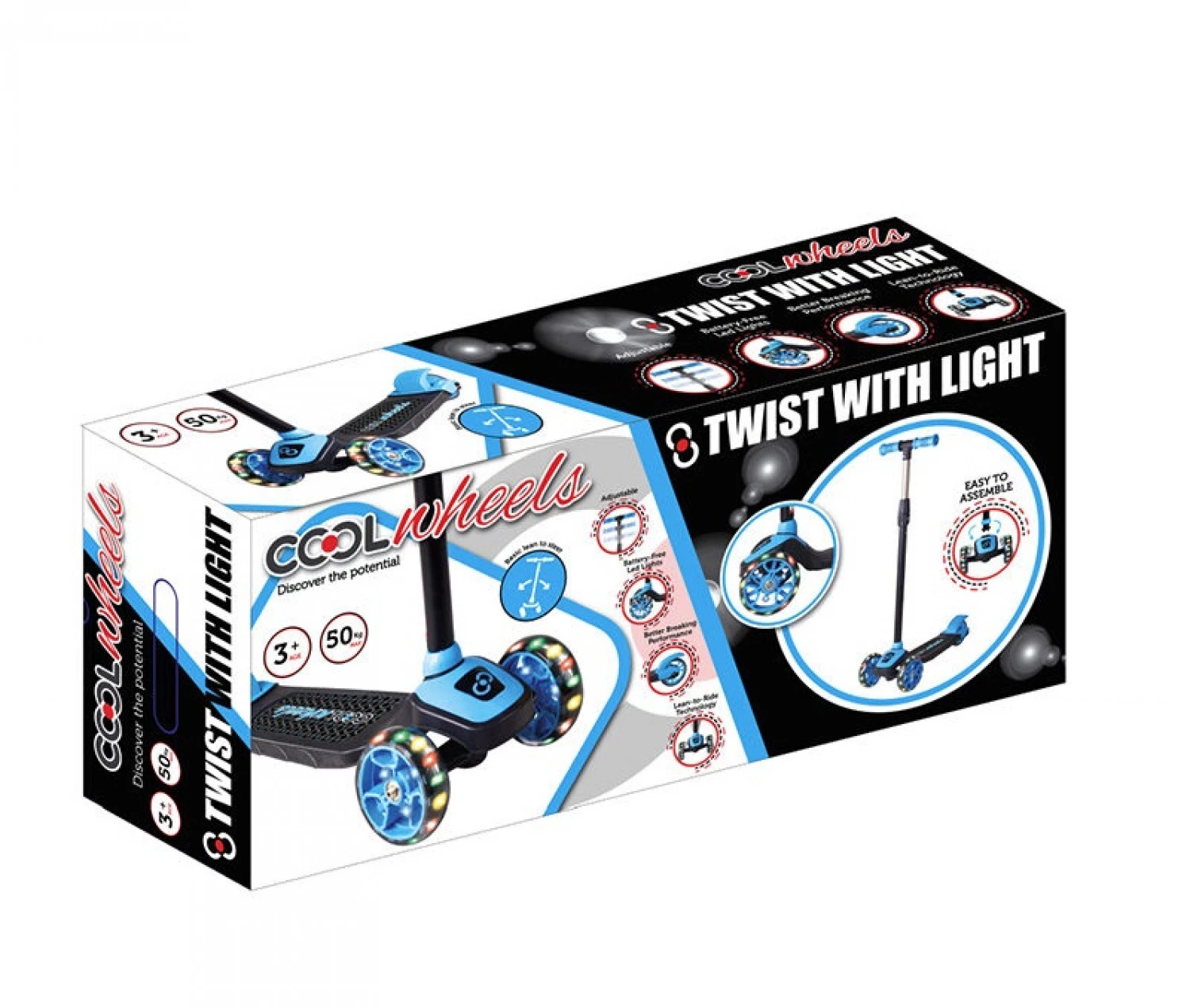TROTINET COOL WHEELS SVETLECI PLAVI SA TRI TOCKA