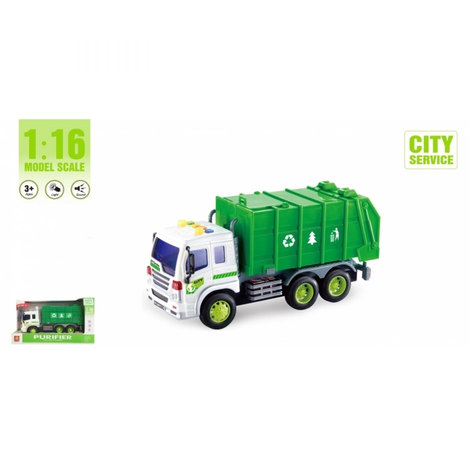 KAMION DJUBRETARAC SKUPLJAC 1:16 SA ZVUKOM I SVETLOM B/O