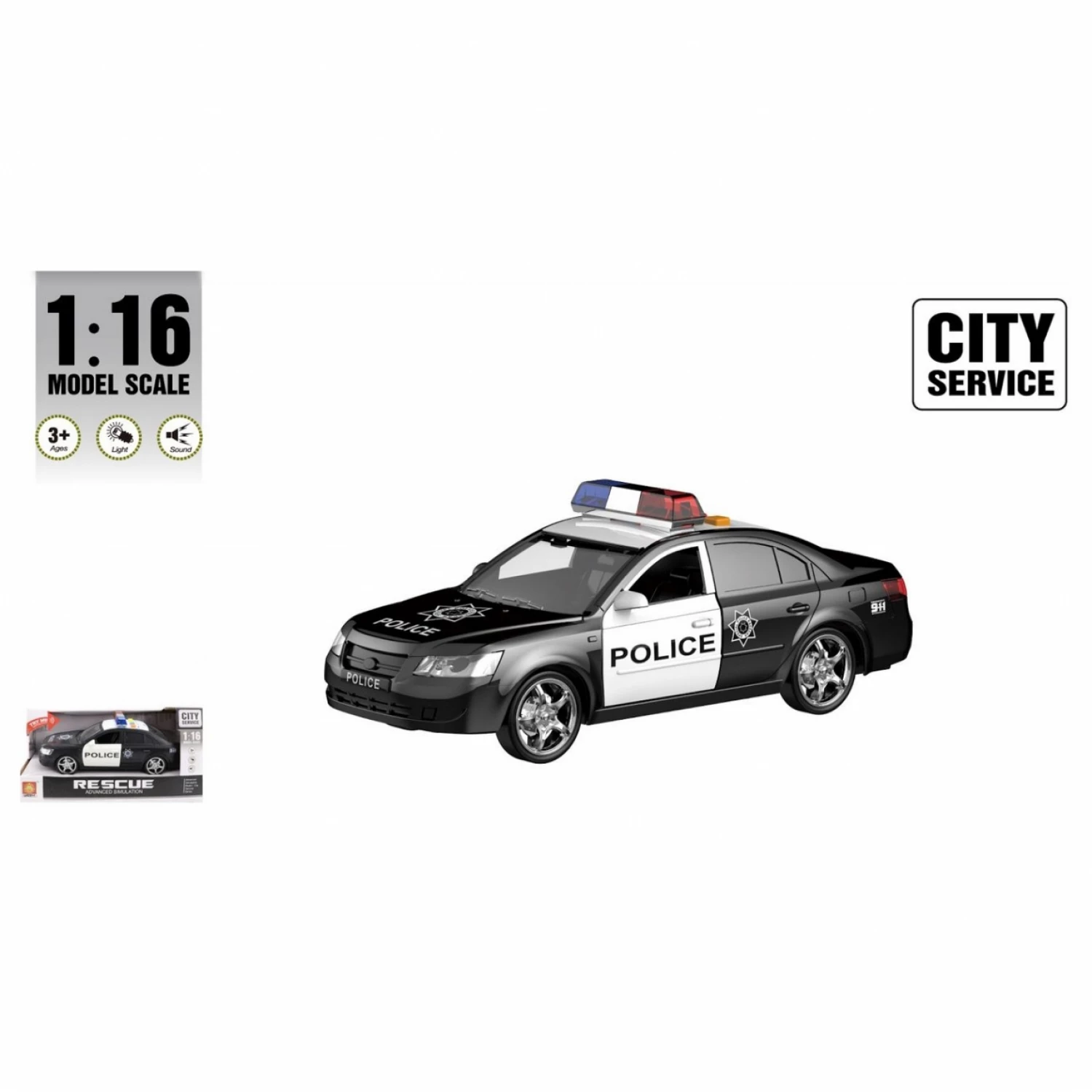 AUTO POLICIJSKI CRNI 1:16 SA ZVUKOM I SVETLOM B/O