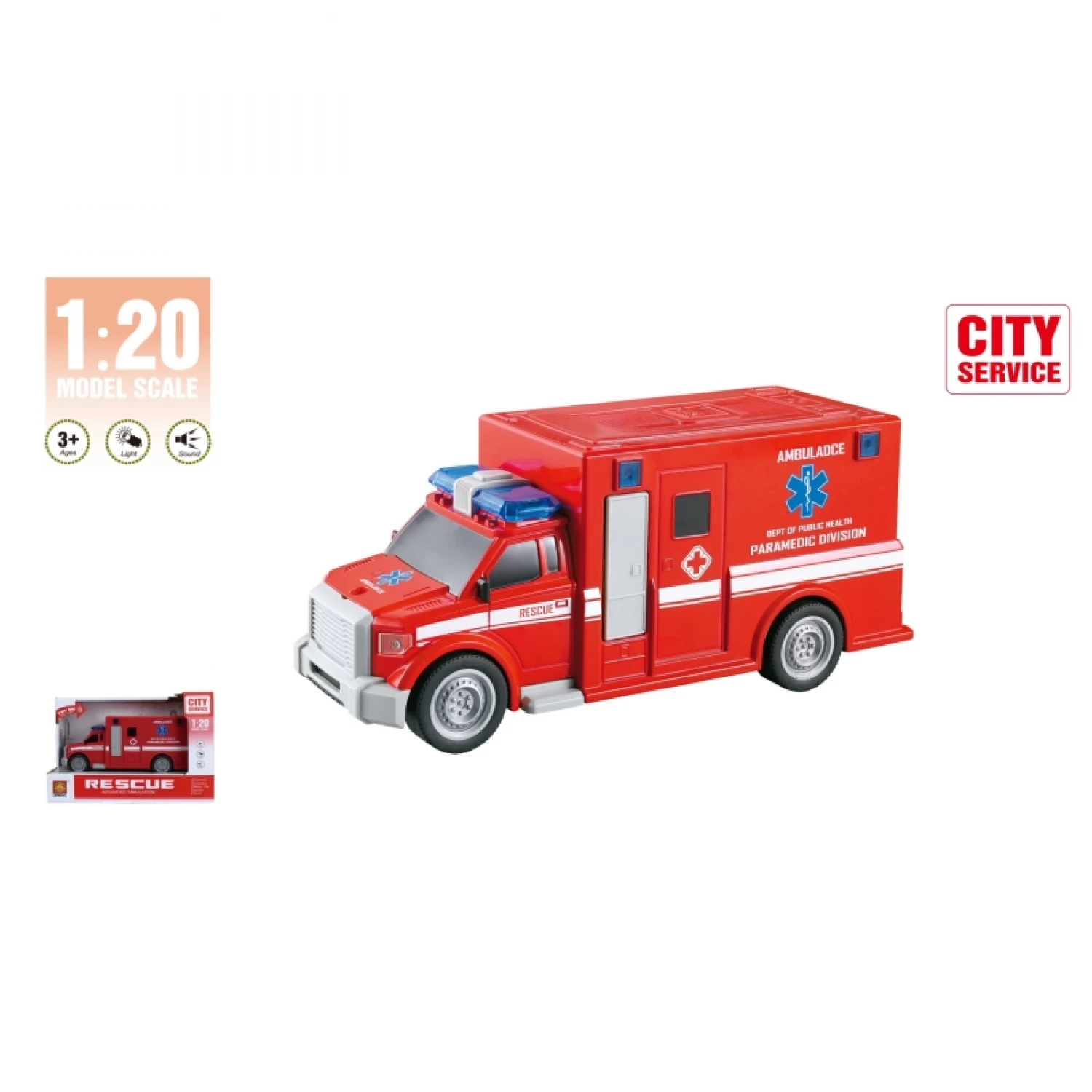 AUTO VATROGASNI 1:20 CRVENI SA ZVUKOM I SVETLOM B/O