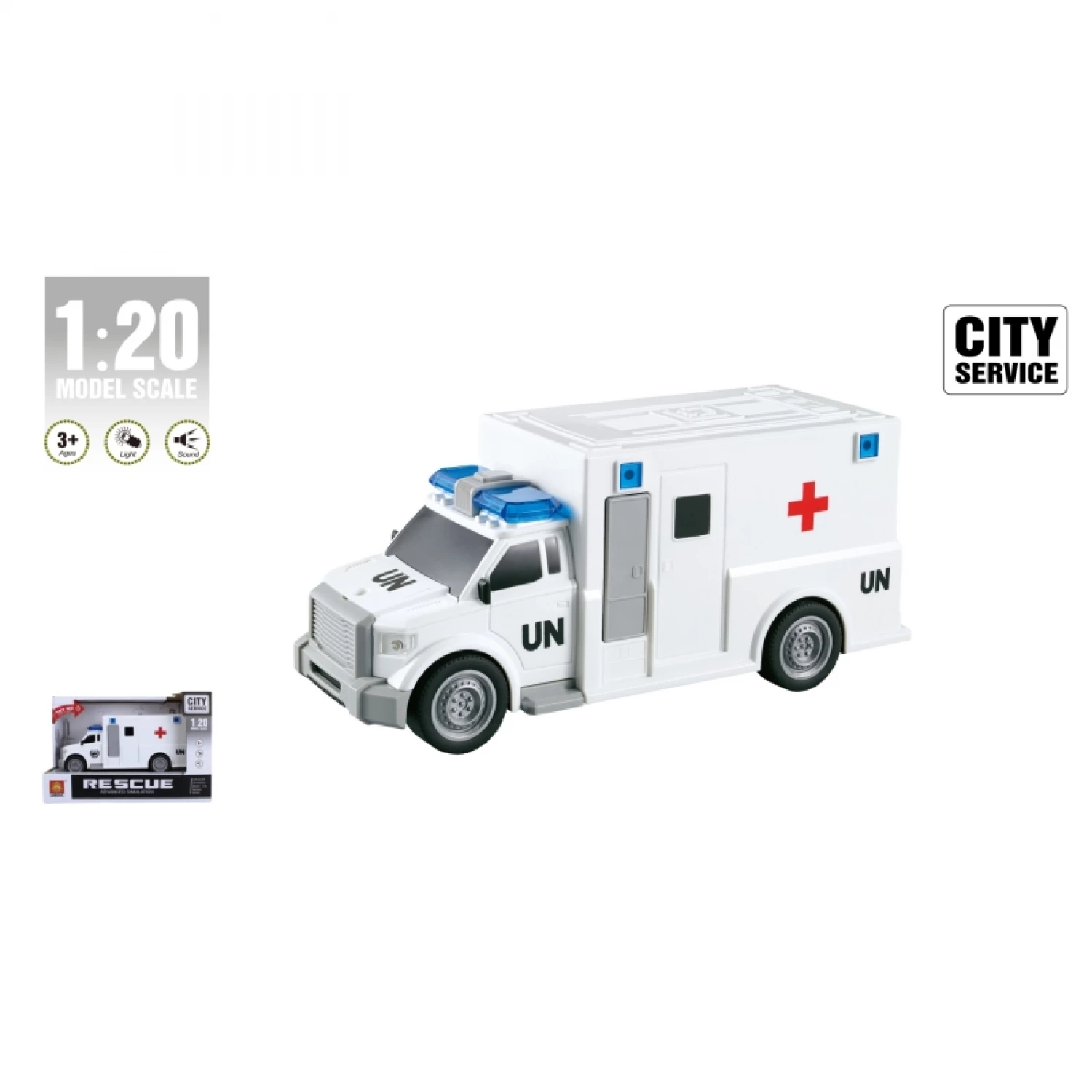 AUTO HITNA POMOC 1:20 BELI SA ZVUKOM I SVETLOM B/O