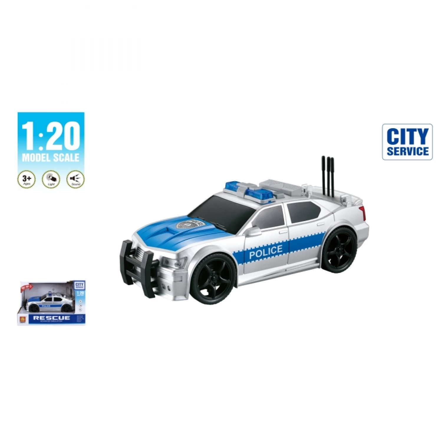 AUTO POLICIJSKI 1:20 SIVI SA ZVUKOM I SVETLOM B/O