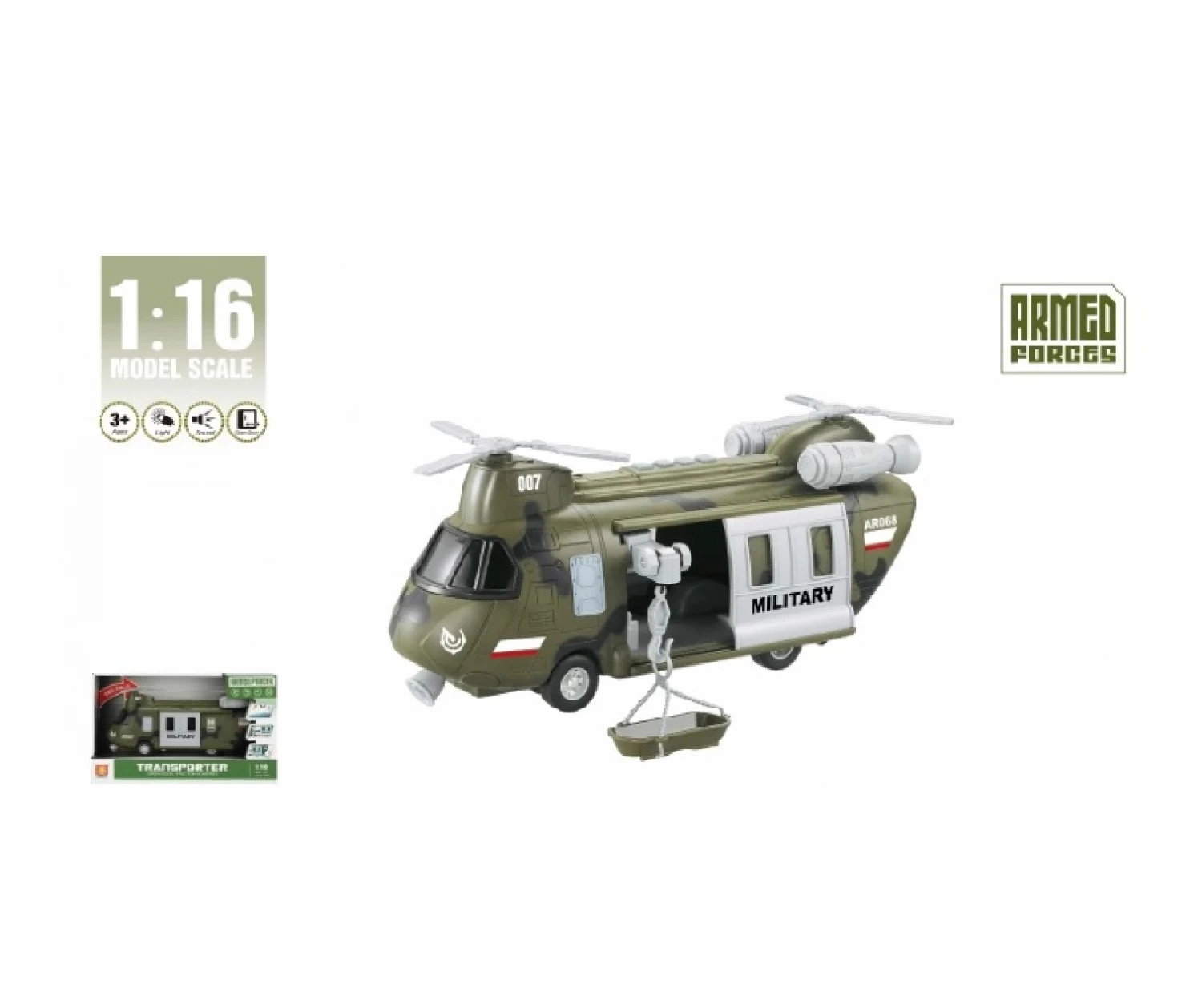 HELIKOPTER 1:16 VOJNI ZELENI SA ZVUKOM I SVETLOM B/O WENYI WY641A